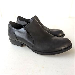 Born Black Leather Zip Up Block Slip On Loafers
